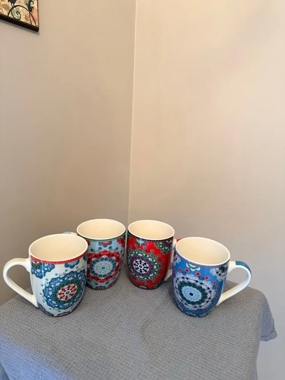 New Four Flanacom ceramic coffee mug featuring an oriental Boho design 10 OZ